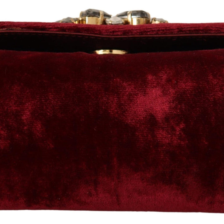 Dolce & Gabbana Bordeaux Velvet Crystals Mini Crossbody Women Bag