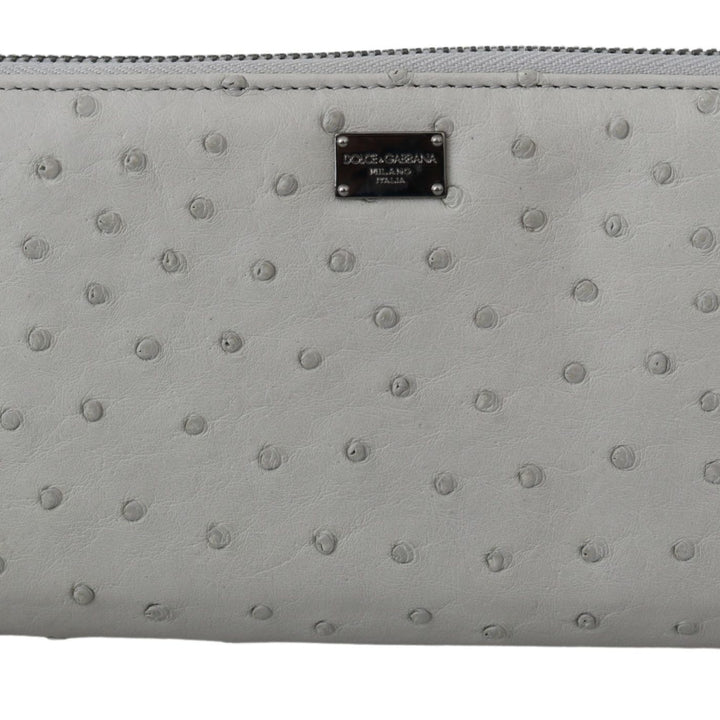 Dolce & Gabbana White Ostrich Leather Continental Mens Clutch Wallet