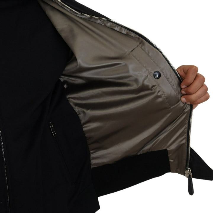 Dolce & Gabbana Black Nylon Hooded Full Zip Men Coat Jacket