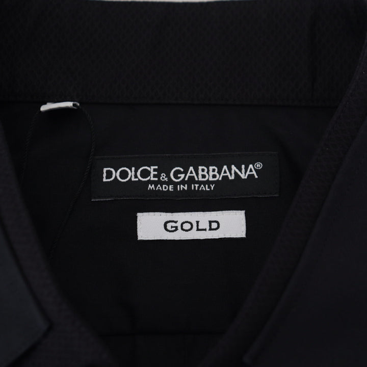 Dolce & Gabbana GOLD Black Tuxedo Slim Fit Cotton Shirt