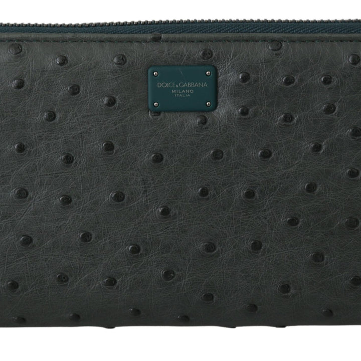 Dolce & Gabbana Green Ostrich Leather Continental Mens Clutch Wallet