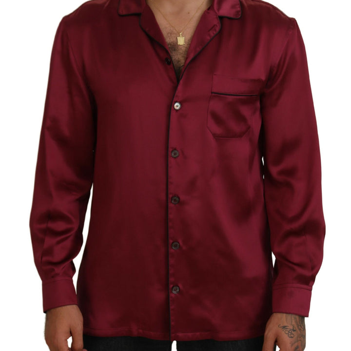 Dolce & Gabbana Bordeaux Silk Long Sleeve Men Pajama Top