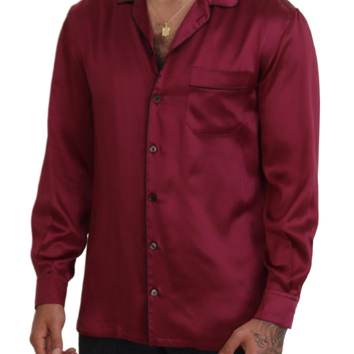 Dolce & Gabbana Bordeaux Silk Long Sleeve Men Pajama Top