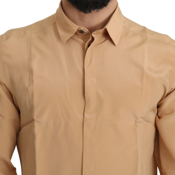 Dolce & Gabbana Yellow 100% Silk GOLD Top Slim Shirt