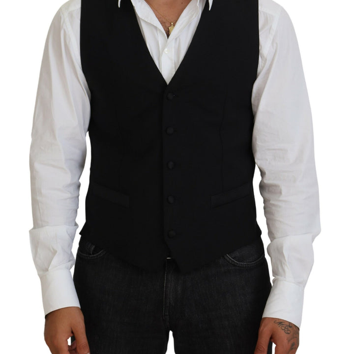 Dolce & Gabbana Black Virgin Wool Waistcoat Formal Vest