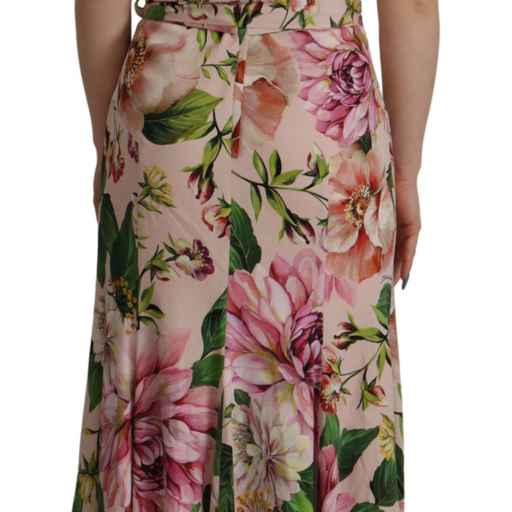 Dolce & Gabbana Pink Silk Floral Stretch Shift Wrap Dress