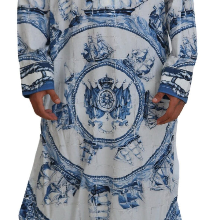 Dolce & Gabbana Blue Majolica Cotton Cape Thobe