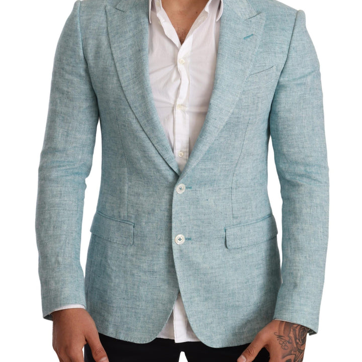 Dolce & Gabbana Blue Slim Fit Linen Coat TAORMINA Blazer