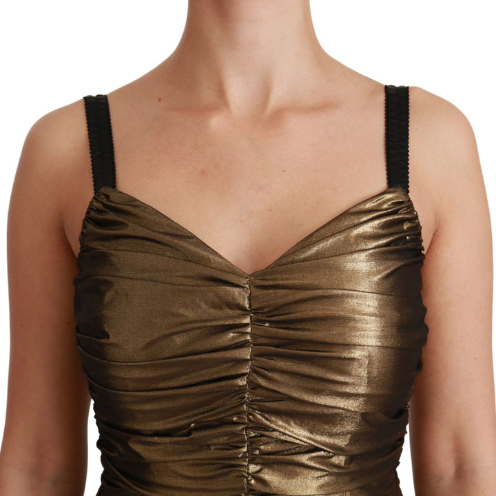 Dolce & Gabbana Gold Metallic Stretch Bodycon Ruched Dress