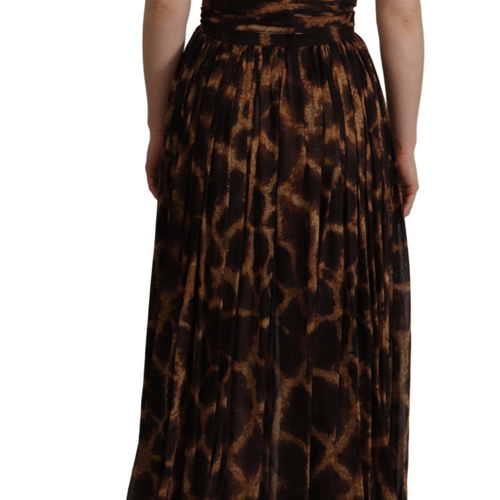 Dolce & Gabbana Brown Leopard Print Gown Silk Dress