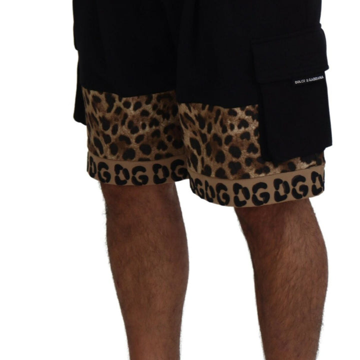 Dolce & Gabbana Black Brown Leopard DGPrint Men Casual Shorts