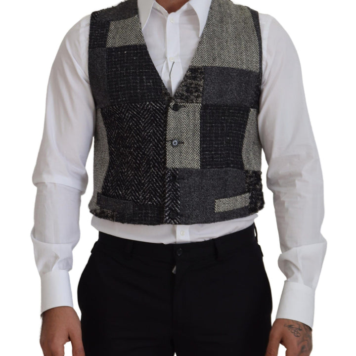 Dolce & Gabbana Multicolor Patchwork Wool Cropped Waistcoat Vest