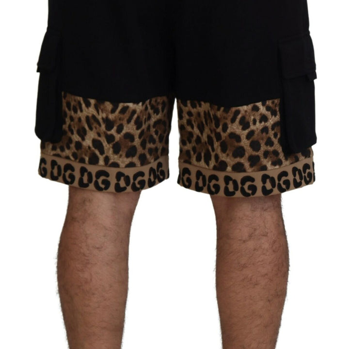 Dolce & Gabbana Black Brown Leopard DGPrint Men Casual Shorts