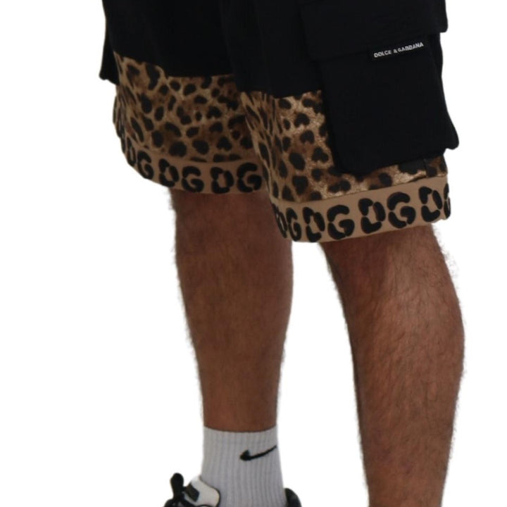 Dolce & Gabbana Black Brown Leopard DGPrint Men Casual Shorts