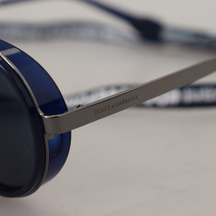 Dolce & Gabbana Blue Strap Aviator Shades DG2210 Gunmetal Sunglasses