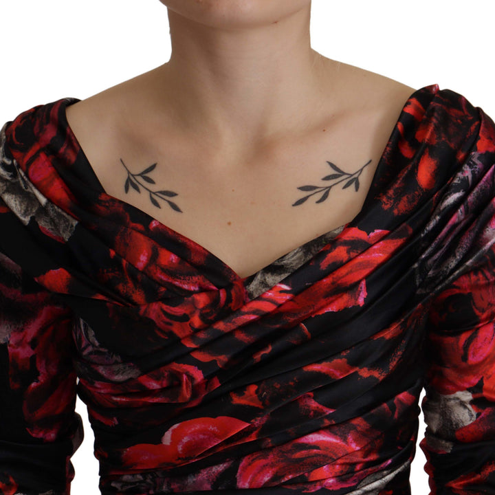 Dolce & Gabbana Black Floral Roses A-Line Sheath Gown Dress