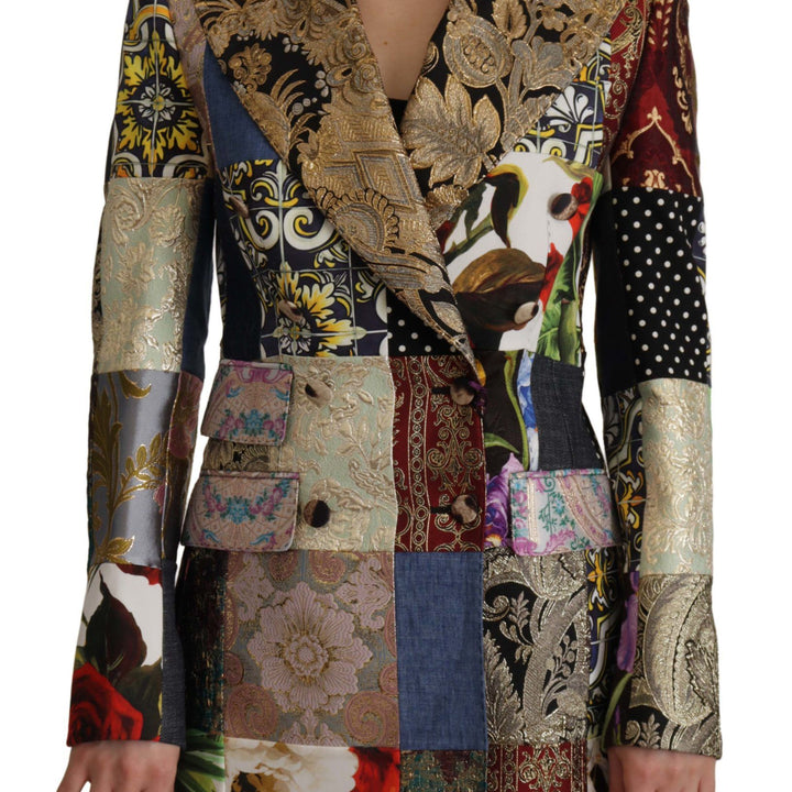 Dolce & Gabbana Multicolor Double-Breasted Patchwork Jacquard Blazer Jacket