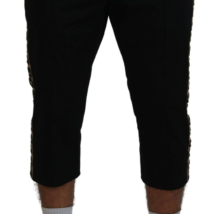 Dolce & Gabbana Black Cotton Elastic Waist DG Logo Cropped Pants