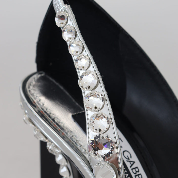 Dolce & Gabbana Black Silver Crystal Double Design High Heels Shoes