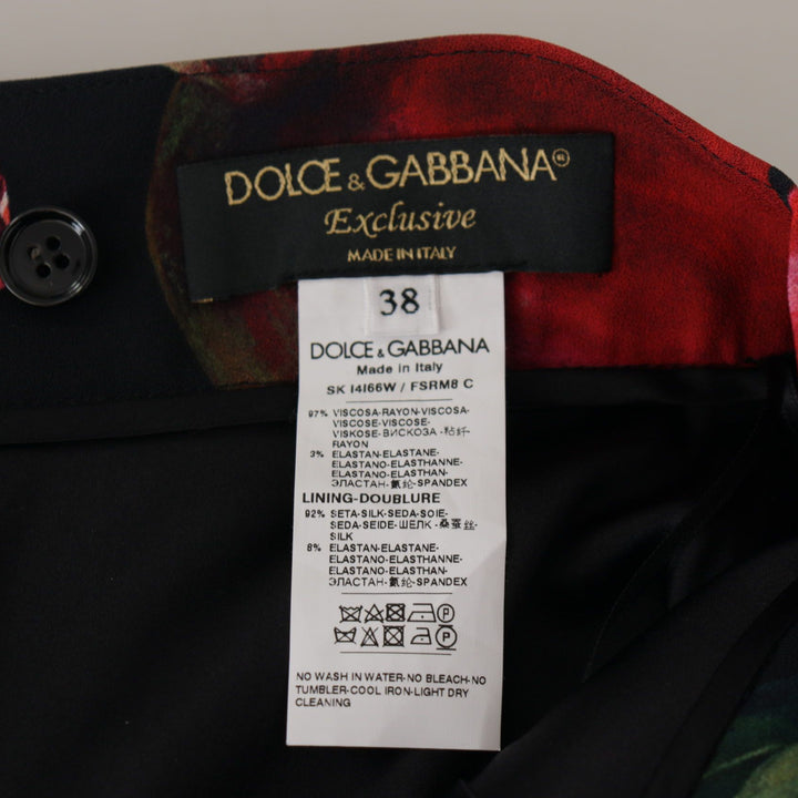 Dolce & Gabbana Black Red Fruit Stretch Wrap Skirt