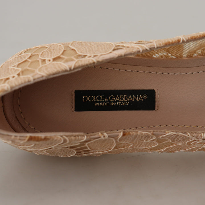 Dolce & Gabbana Beige Taormina Lace Crystals Ballet Flats Shoes