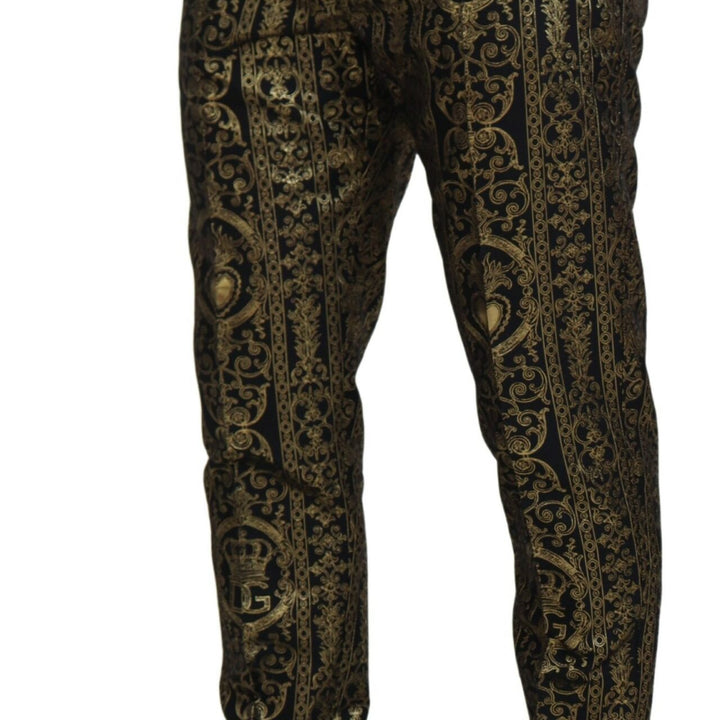 Dolce & Gabbana Black Gold Jacquard Dress Trouser Pants