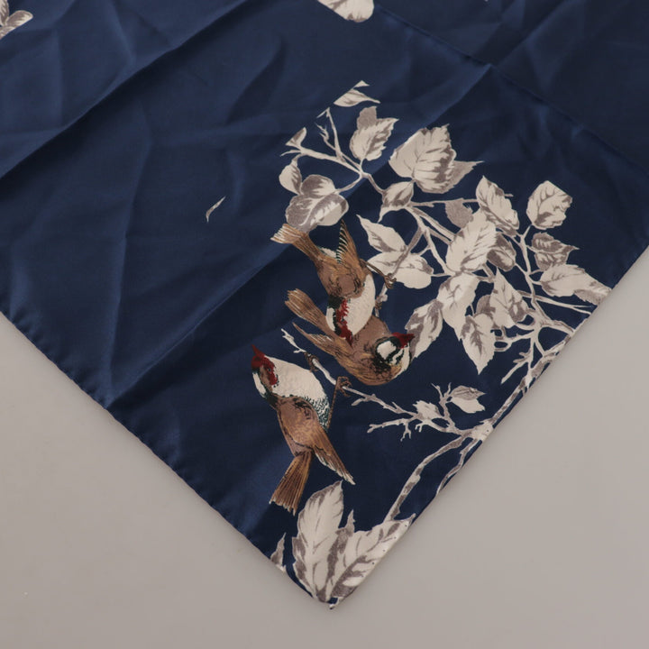 Dolce & Gabbana Blue Floral Silk Square Handkerchief Scarf