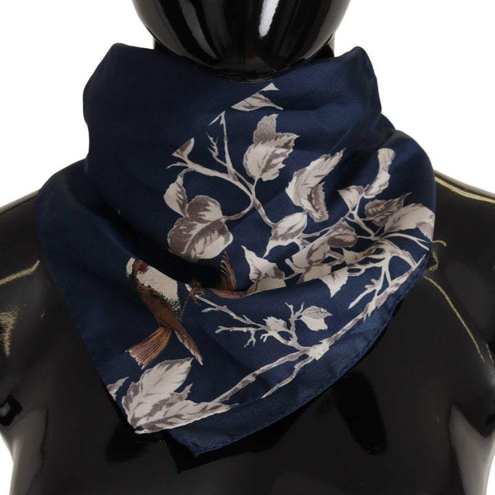 Dolce & Gabbana Blue Floral Silk Square Handkerchief Scarf