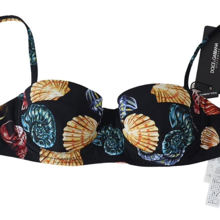 Dolce & Gabbana Black Seashells Print Women Swimwear Bikini Tops