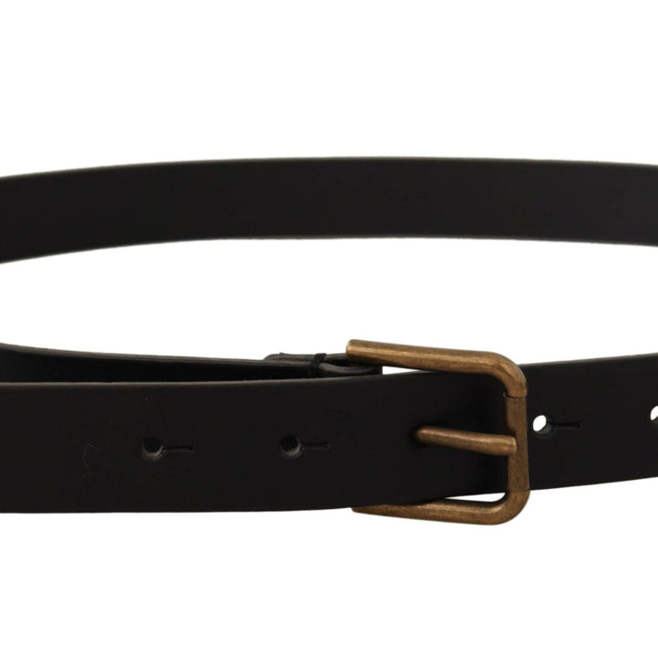 Dolce & Gabbana Black Calf Leather Brass Logo Engraved Buckle Belt