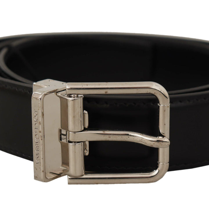 Dolce & Gabbana Black Calf Leather Silver Tone Metal Buckle Belt