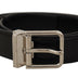 Dolce & Gabbana Black Calf Leather Silver Tone Metal Buckle Belt