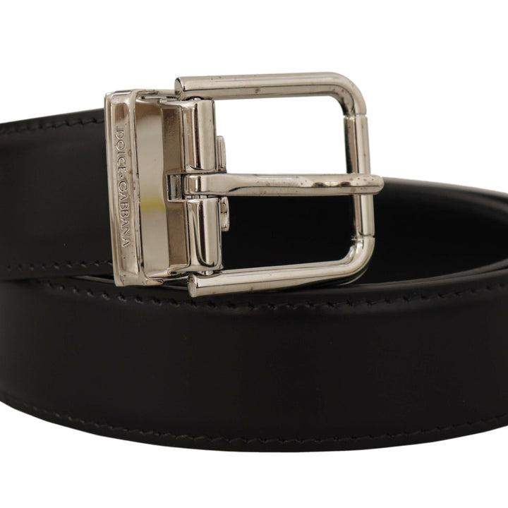 Dolce & Gabbana Black Calf Leather Silver Tone Metal Buckle Belt