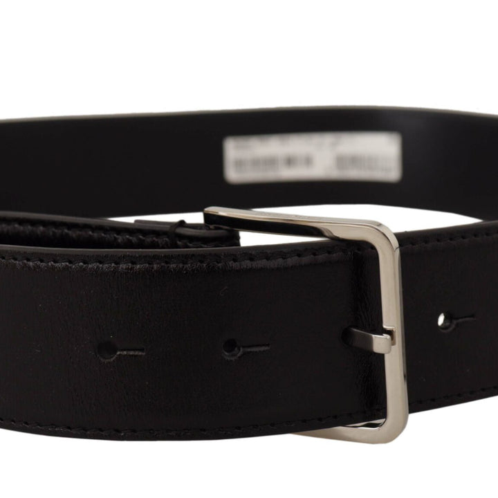 Dolce & Gabbana Black Calf Leather Logo Engraved Metal Buckle Belt