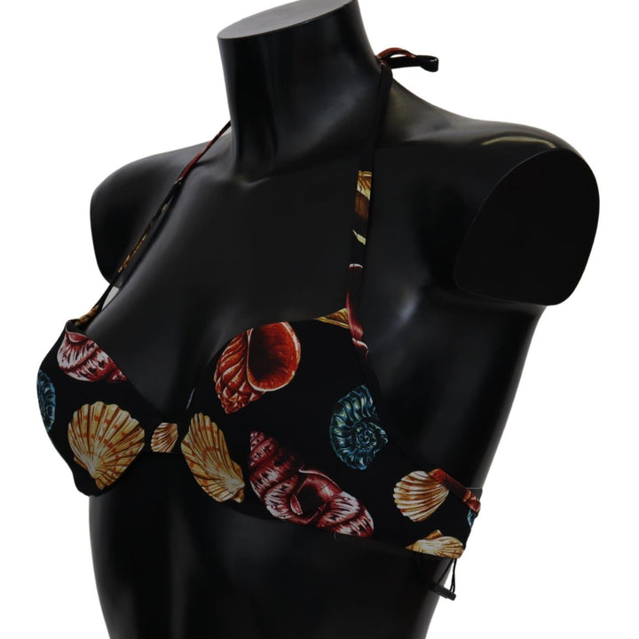 Dolce & Gabbana Black Seashells Print Halter Swimwear Bikini Tops