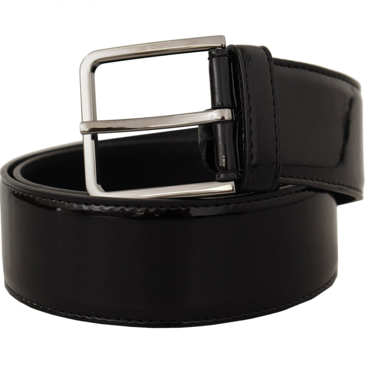 Dolce & Gabbana Black Patent Leather Logo Engraved Buckle Belt