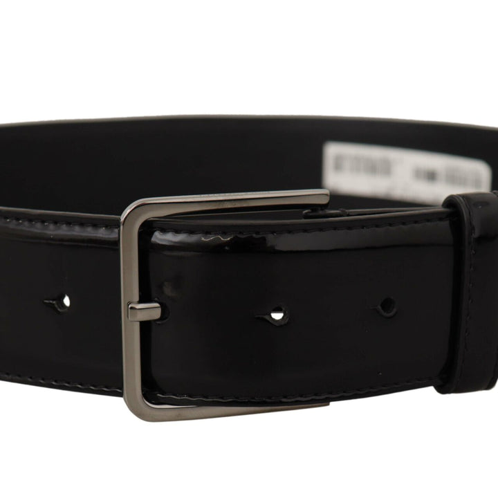 Dolce & Gabbana Black Patent Leather Logo Engraved Buckle Belt