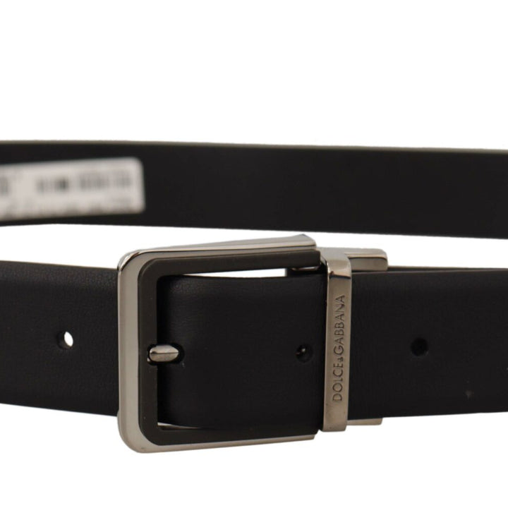 Dolce & Gabbana Black Calf Leather Logo Engraved Metal Buckle Belt