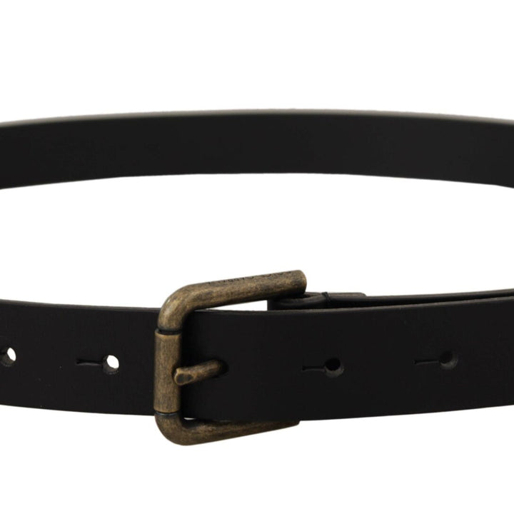 Dolce & Gabbana Black Calf Leather Logo Brass Metal Buckle Belt