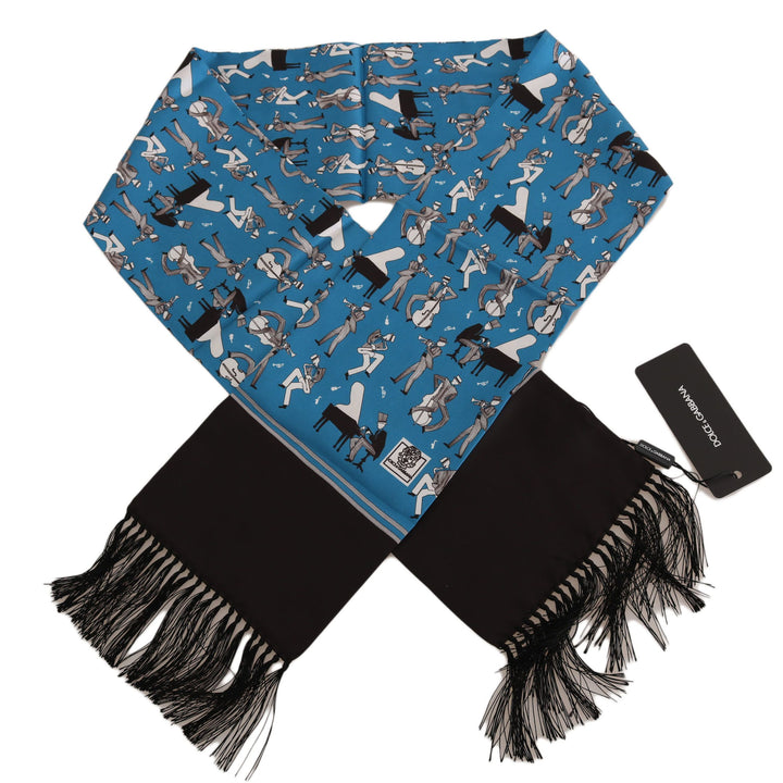 Dolce & Gabbana Blue 100% Silk Music Print Shawl s. 15x140cm Scarf