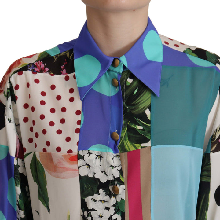 Dolce & Gabbana Multicolor Floral Silk Top Shirt Blouse
