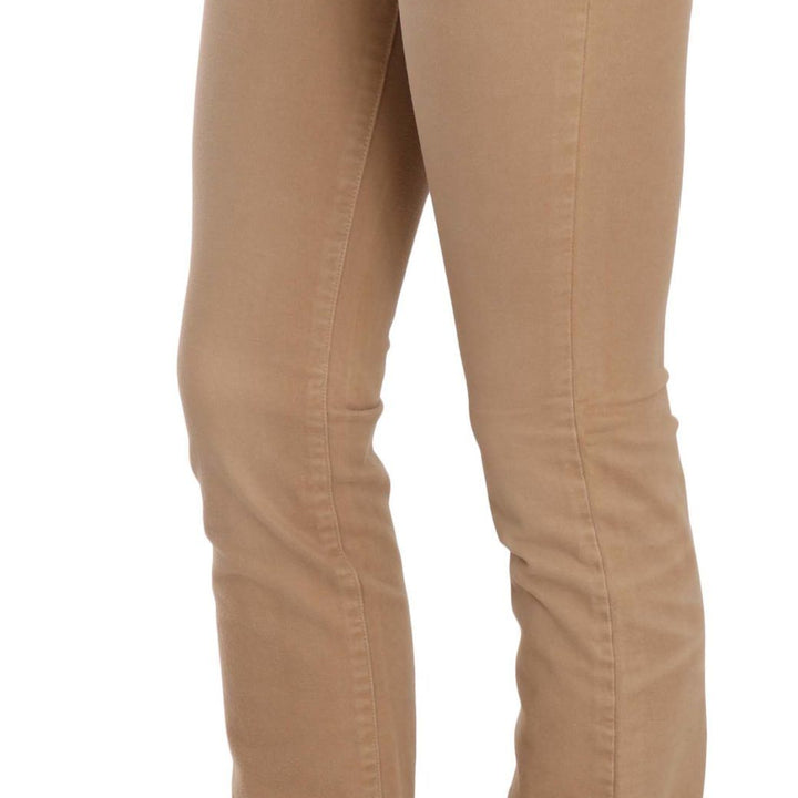 Just Cavalli Brown Cotton Stretch Mid Waist Skinny Trousers Pants