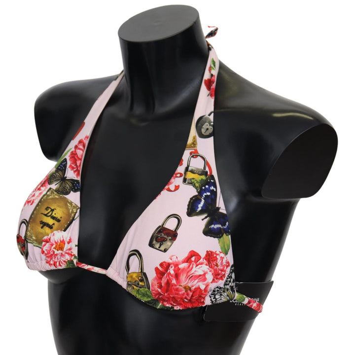 Dolce & Gabbana Multicolor Floral Butterfly Padlock Bikini Tops