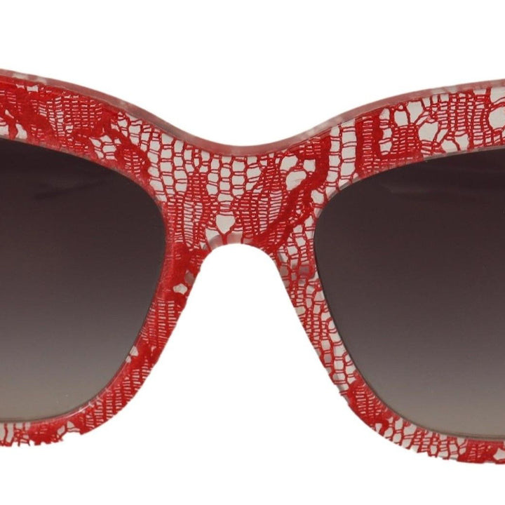 Dolce & Gabbana Red Lace Acetate Rectangle Shades Sunglasses