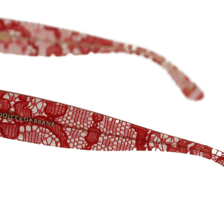 Dolce & Gabbana Red Lace Acetate Rectangle Shades Sunglasses