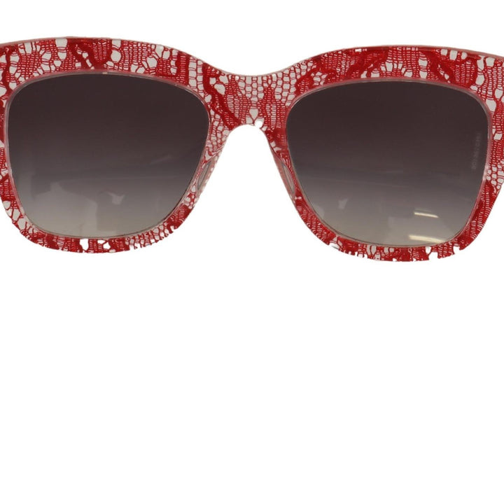 Dolce & Gabbana Red Lace Acetate Rectangle Shades Sunglasses