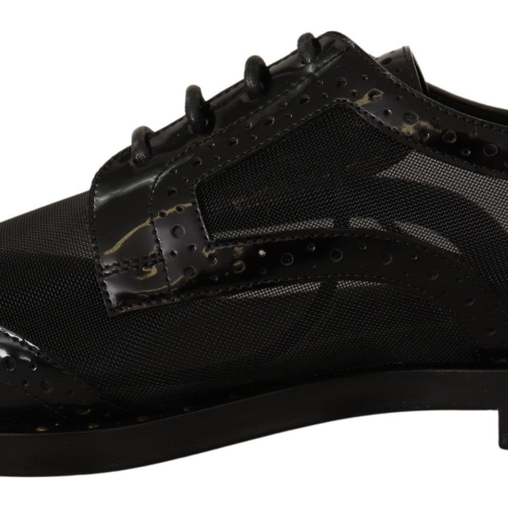 Dolce & Gabbana Black Leather Broques Sheer Wingtip Shoes