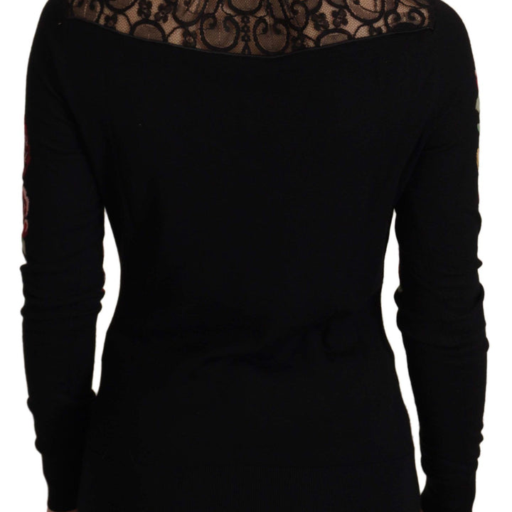 Dolce & Gabbana Black Lace Angel Roses Cardigan Sweater