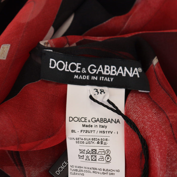 Dolce & Gabbana Black Red Sicily Bag Silk Shirt Top Blouse