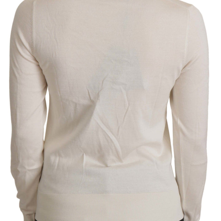 Dolce & Gabbana White Silk Knit Rose Button Cardigan Sweater